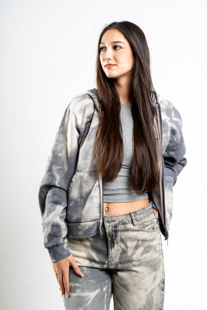 BLEACHED GREY ZIPPER HOODIE