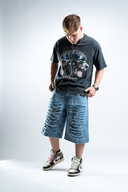 CUSTOM DISTRESSED BLUE SHORTS 1