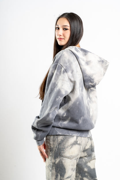 BLEACHED GREY ZIPPER HOODIE