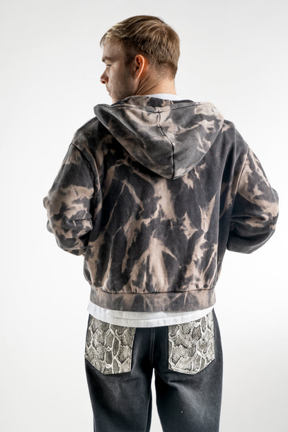 BLEACHED BLACK ZIPPER HOODIE