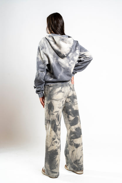 BLEACHED GREY ZIPPER HOODIE