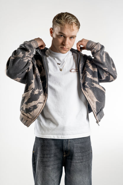 BLEACHED BLACK ZIPPER HOODIE