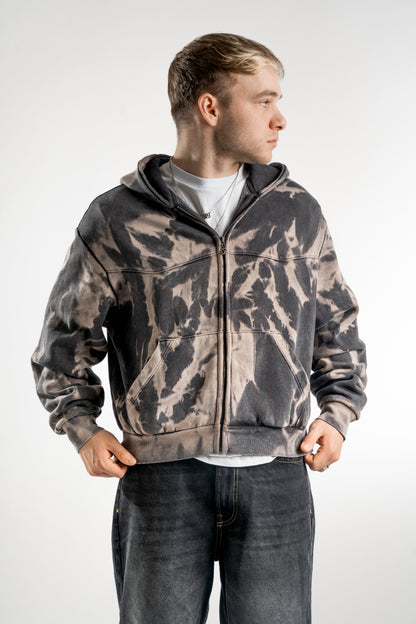 BLEACHED BLACK ZIPPER HOODIE