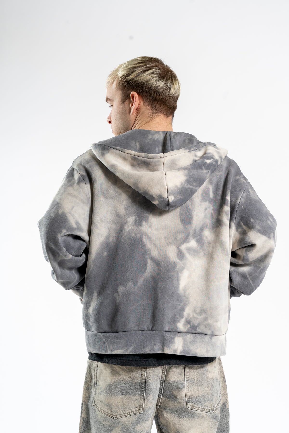 BLEACHED GREY ZIPPER HOODIE