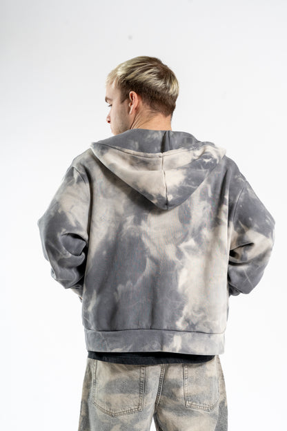 BLEACHED GREY ZIPPER HOODIE