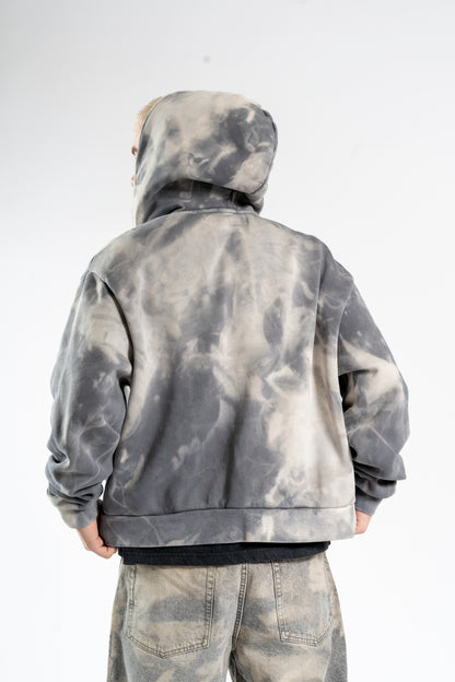 BLEACHED GREY ZIPPER HOODIE