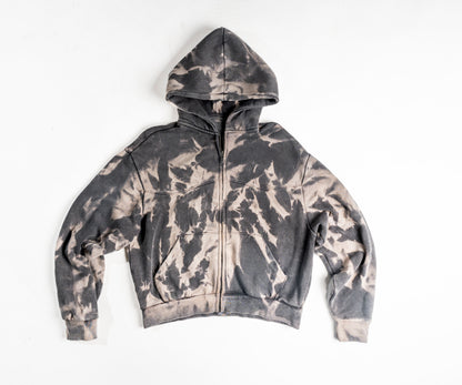 BLEACHED BLACK ZIPPER HOODIE