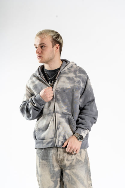 BLEACHED GREY ZIPPER HOODIE