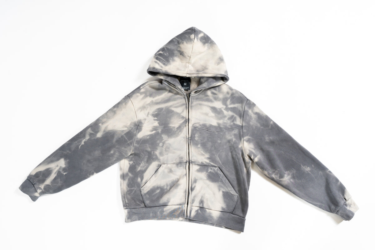 BLEACHED GREY ZIPPER HOODIE